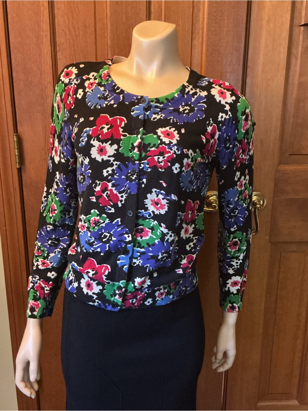 Loft Women's Black Floral Button Cardigan - Multi-Color Floral Print